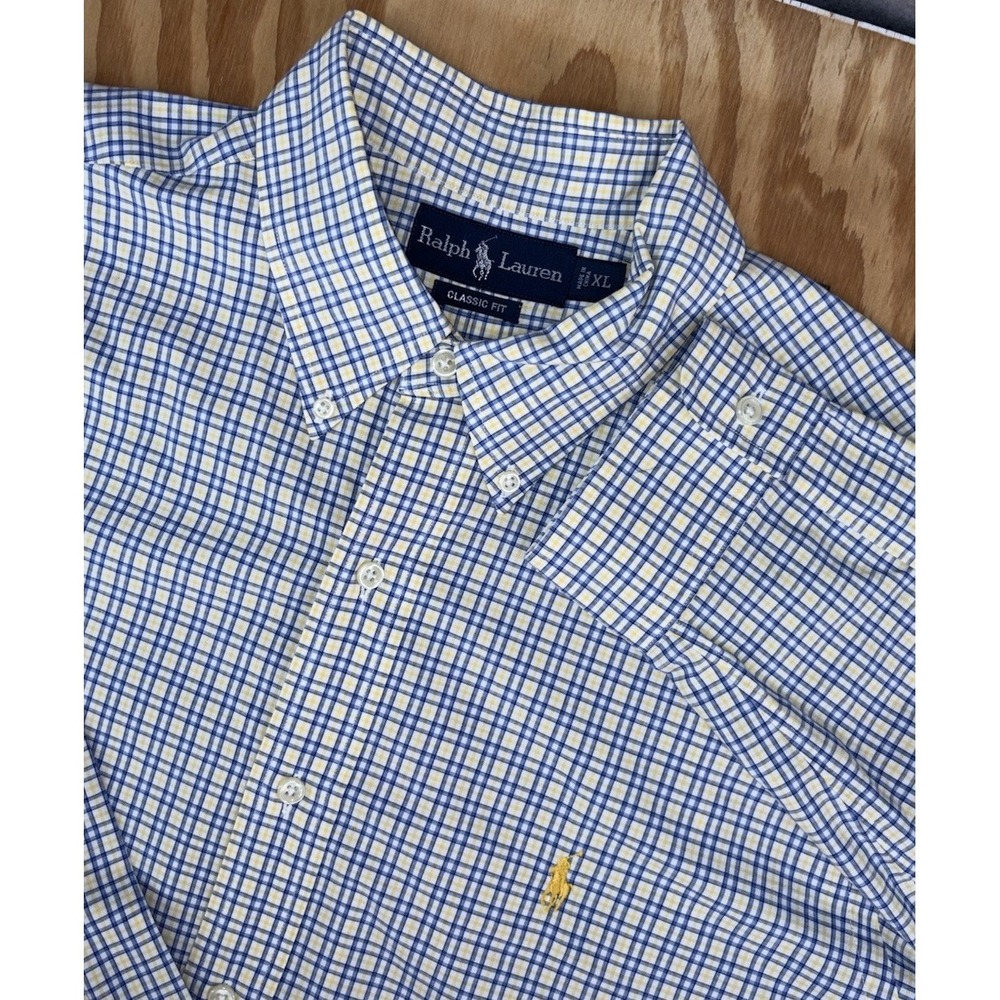 Polo Ralph Lauren Mens Long Sleeve Blue Yellow Plaid Button Down XL Classic Fit